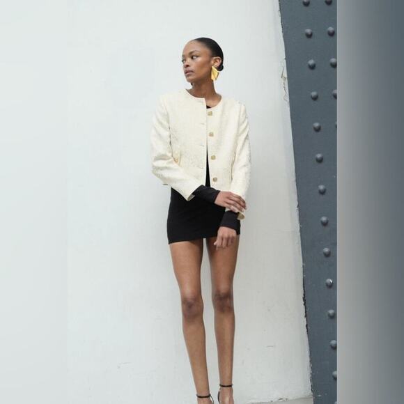 ZARA CROPPED FOIL GOLDEN BLAZER Size Extra Large XL - Picture 3 of 11